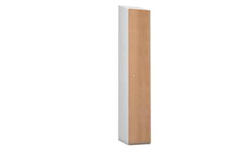 1 Door - MDF Wood effect Laminate Door locker - SLOPING TOP - Silver Grey Body / OAK Effect Doors - H1930 x W305 x D315 mm - CAM Lock