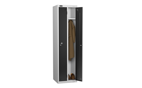 2 Door - Twin steel locker - FLAT TOP - Silver Grey Body / Black Door - H1780 x W460 x D460 mm - CAM Lock