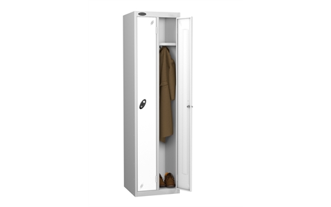 2 Door - Twin steel locker - FLAT TOP - Silver Grey Body / White Door - H1780 x W460 x D460 mm - CAM Lock