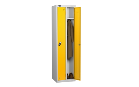 2 Door - Twin steel locker - FLAT TOP - Silver Grey Body / Yellow Door - H1780 x W460 x D460 mm - CAM Lock