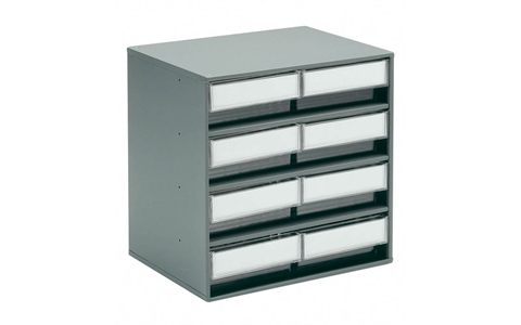 8 Bins 300mm Storage Bin Cabinet - Clear Bins - Overall Size  H395mm x W400mm x D300mm