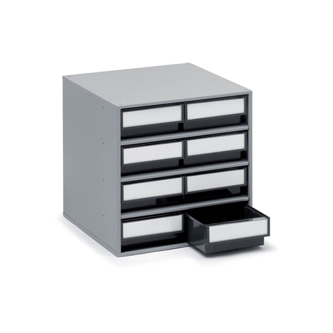8 Bins 400mm Storage Bin Cabinet - Grey Bins - Overall Size  H395mm x W400mm x D400mm