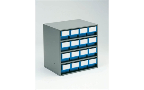 16 Bins 300mm Storage Bin Cabinet - Blue Bins - Overall Size  H395mm x W400mm x D300mm