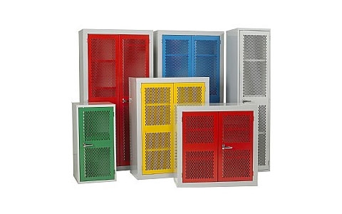 Mesh Door Cabinet - with 2 adjustable shelves - H915mm x W915mm x D457mm - Blue