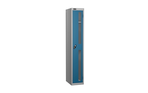 1 Door - Vision Panel door steel locker - FLAT TOP - Silver Grey Body / Blue Doors - H1780 x W305 x D305 mm - CAM Lock