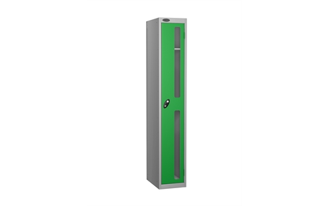 1 Door - Vision Panel door steel locker - FLAT TOP - Silver Grey Body / Green Doors - H1780 x W305 x D305 mm - CAM Lock