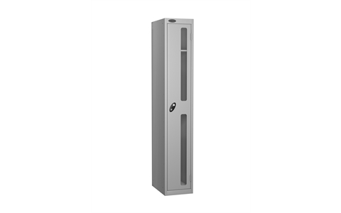 1 Door - Vision Panel door steel locker - FLAT TOP - Silver Grey Body / Silver Grey Doors - H1780 x W305 x D305 mm - CAM Lock