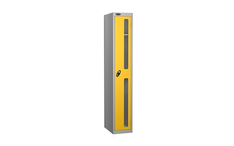 1 Door - Vision Panel door steel locker - FLAT TOP - Silver Grey Body / Yellow Doors - H1780 x W305 x D305 mm - CAM Lock