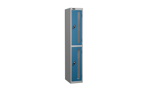 2 Door - Vision Panel door steel locker - FLAT TOP - Silver Grey Body / Blue Doors - H1780 x W305 x D305 mm - CAM Lock