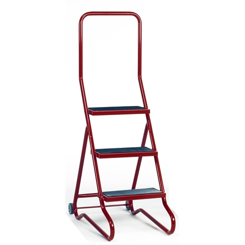 3 Step Wheel Along Mobile Steps  - Anti-Slip Treads - Red - Overall Size  H1310mm x W455mm x D785mm