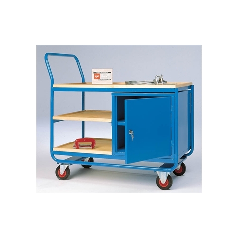 Table Trolley - 3 Tier & Cupboard - H1045 x L1160 x W620 - Shelf Height: 285 - 545 And 805mm