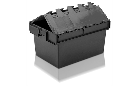 Totebox Attached Lid Container - 54 Litre - Grey - Blue Lid - H320mm x W400mm x D600mm