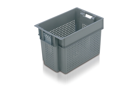 Stack & Nest Container - Ventilated - 180 Degree - 70 litre - Grey - H400mm x W400mm x D600mm