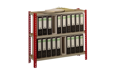 Lever Arch File Holders - H915mm x W1000mm x D300mm Bay - c/w 20 A4- Light Grey Beams - Red Frames