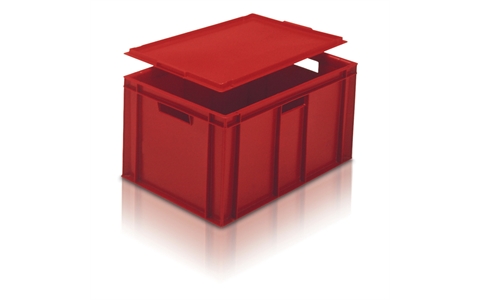 Euro Stacking Container without Lid - 60 litre Solid with cut our hand-holds - Red - Overall Size  H319mm x W400mm x D600mm