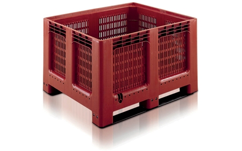 Ventilated Plastic Pallet Box - Geobox with 2 Runners - 543 litre - Brown-Red - H750mm x W1000mm x D1200mm