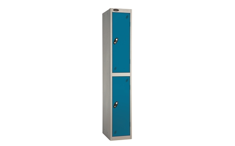 2 Door - Full height steel locker - FLAT TOP - Silver Grey Body / Blue Doors - H1780 x W305 x D305 mm - CAM Lock