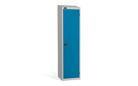 1 Door - Uniform steel locker - SLOPING TOP - Silver Grey Body / Blue Door - H1930 x W460 x D460 mm - CAM Lock