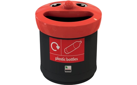 Novelty Smiley Face Recycling Bin - 41 Litre - Plastic Bottles - H507mm x W425mm x D425mm