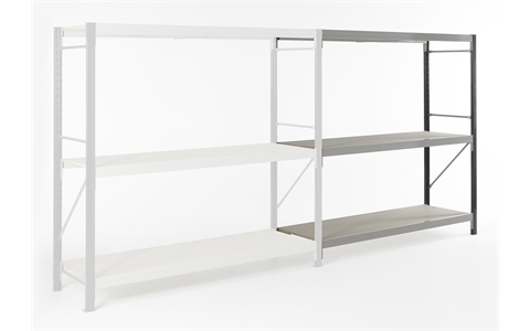 Essentials Longspan Shelving Chipboard -  Extension Bay -  H1800mm x W1800mm x D600mm - 2LST Stepped Beams c/w 18mm Chipboard - 3 Shelf Levels