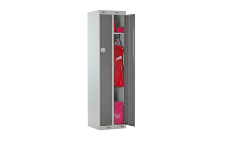 Nest of 2 - 1 Door Slimline Locker 1800h x 225w x 450d mm with Sloping Top - CAM Lock - Door Colour - Dark Grey