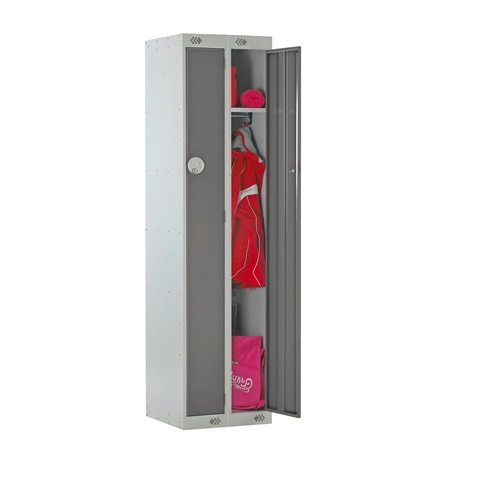 Nest of 2 - 1 Door Slimline Locker 1800h x 225w x 450d mm with Sloping Top - CAM Lock - Door Colour - Dark Grey