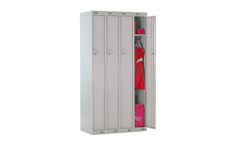 Nest of 4 - 1 Door Slimline Locker 1800h x 225w x 450d mm with Sloping Top - CAM Lock - Door Colour - Light Grey