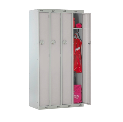 Nest of 4 - 1 Door Slimline Locker 1800h x 225w x 450d mm with Sloping Top - CAM Lock - Door Colour - Light Grey