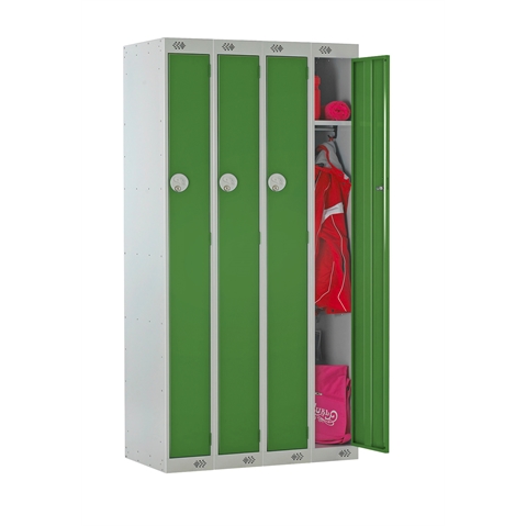 Nest of 4 - 1 Door Slimline Locker 2007h x 225w x 500d mm with Sloping Top - CAM Lock - Door Colour - Green