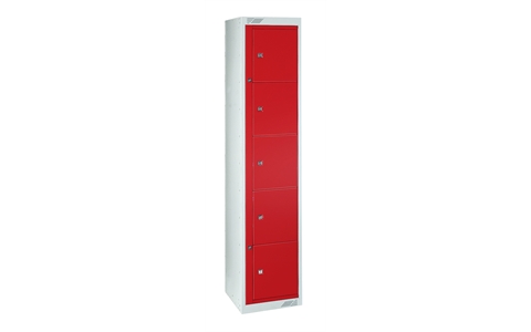 5 Door Garment Dispenser - Door Colour  Red - 1778h x 381w x 457d mm - CAM Lock
