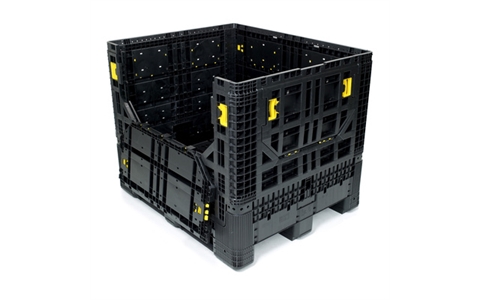 K975 Heavy Duty Folding Bulk Container with 3 Runners & 2 Drop Down Doors - Black - Overall Size  H975mm x W1000mm x D1200mm