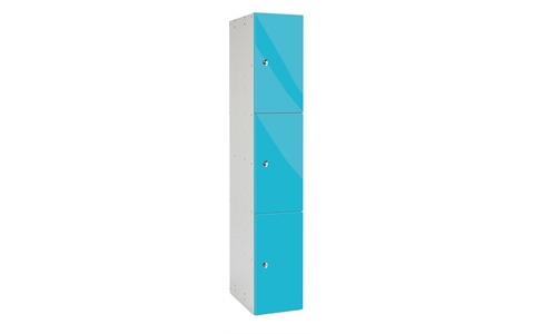 3 Door - Mirror Gloss effect Laminate Door door locker - FLAT TOP - Silver Grey Body / Marmara Blue Doors - H1780 x W305 x D315 mm - CAM Lock