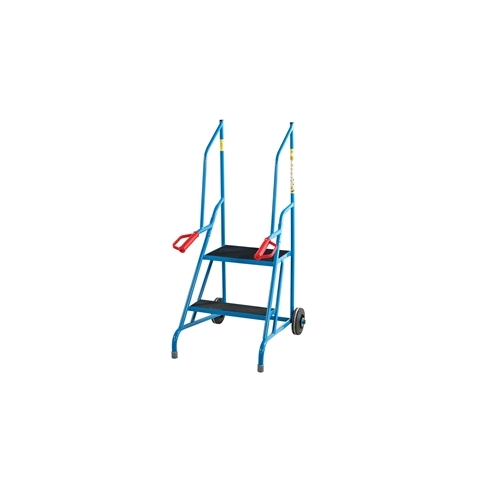 Wheel Along Steps with Dock Platform - 2 Tread  - Powder Coated finish with phenolic non-slip treads - 500mm Platform Height -  Overall Size H1210mm x W480mm x D685mm - Weight: 16kg - Blue