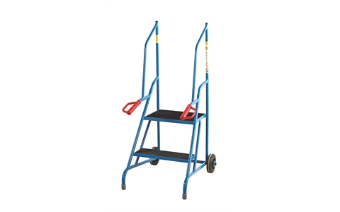 Wheel Along Steps with Dock Platform - 2 Tread  - Powder Coated finish with phenolic non-slip treads - 500mm Platform Height -  Overall Size H1210mm x W480mm x D685mm - Weight: 16kg - Blue