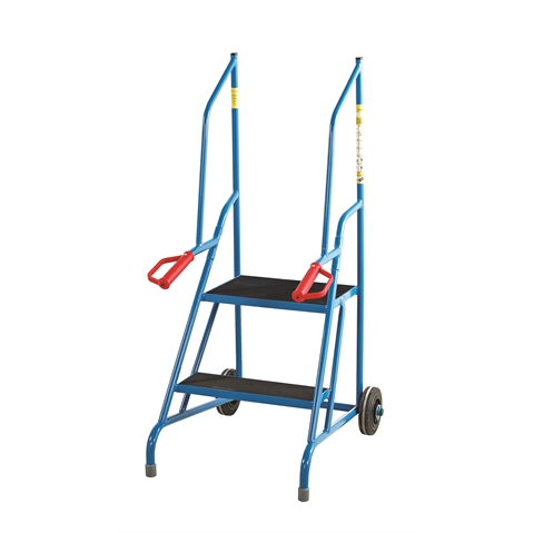 Wheel Along Steps with Dock Platform - 2 Tread  - Powder Coated finish with phenolic non-slip treads - 500mm Platform Height -  Overall Size H1210mm x W480mm x D685mm - Weight: 16kg - Blue