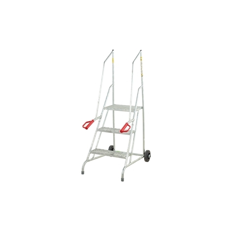 Wheel Along Steps with Dock Platform - 3 Tread  - Galvanised finish with expanded steel mesh treads - 750mm Platform Height -  Overall Size H1460mm x W510mm x D857mm - Weight: 18kg - Blue