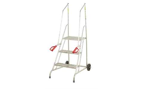 Wheel Along Steps with Dock Platform - 4 Tread  - Galvanised finish with expanded steel mesh treads - 1000mm Platform Height - Overall Size H1700mm x W540mm x D1200mm - Weight: 20kg - Blue