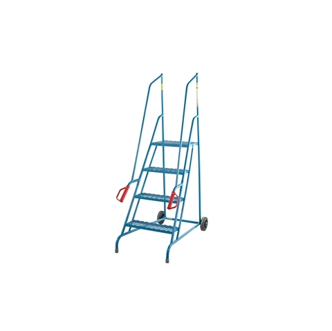 Wheel Along Steps with Dock Platform - 4 Tread  - Powder Coated finish with expanded steel mesh treads - 1000mm Platform Height -  Overall Size H1700mm x W540mm x D1200mm - Weight: 20kg - Blue