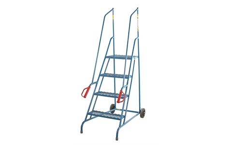 Wheel Along Steps with Dock Platform - 4 Tread  - Powder Coated finish with expanded steel mesh treads - 1000mm Platform Height -  Overall Size H1700mm x W540mm x D1200mm - Weight: 20kg - Blue