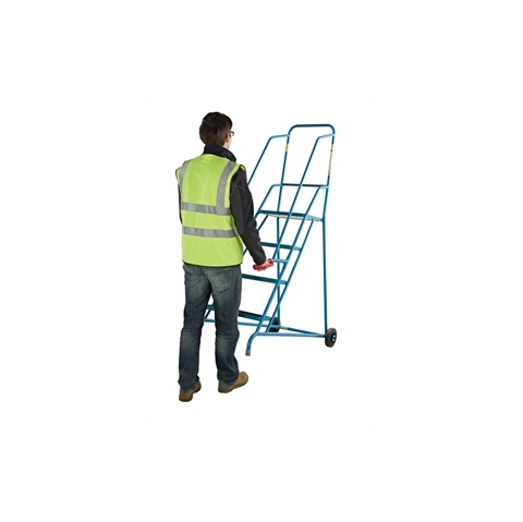 Wheel Along Warehouse Safety Steps - 4 Tread  - Powder Coated finish with Phenolic non-slip Treads - 1000mm Platform Height - Weight: 22kg - Blue