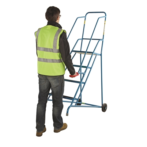 Wheel Along Warehouse Safety Steps - 4 Tread  - Powder Coated finish with Phenolic non-slip Treads - 1000mm Platform Height - Weight: 22kg - Blue