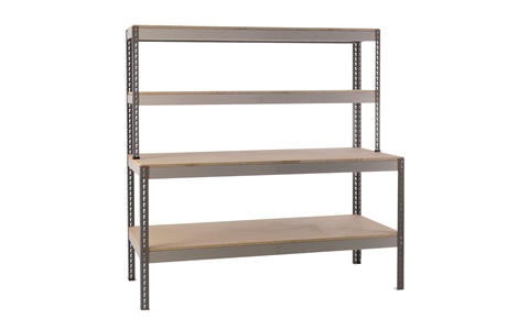 Stockrax Workstation with full lower shelf - H1980mm x W1800mm x D750mm - Chipboard Deck - Dark Grey