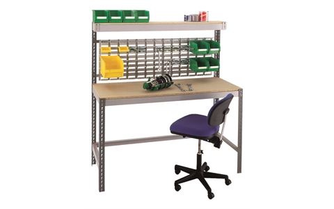 Stockrax Workstation with louvre panel - H1980mm x W1500mm x D750mm - Chipboard Deck - Dark Grey