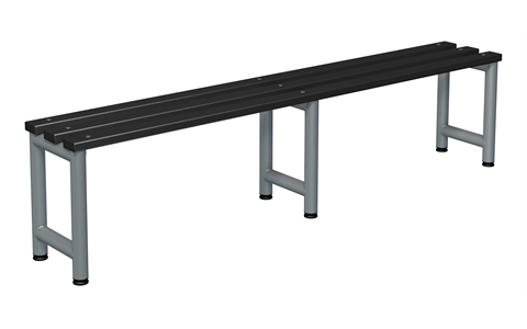 Type B Bench - SINGLE SIDED - Silver Grey Frame / Black Polymer Slats - H475 x W2000 x D305 mm