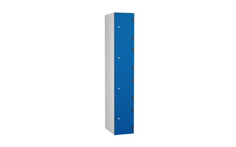 4 Door - Overlay Solid Grade Laminate locker - FLAT TOP - Silver Grey Body / Electric Blue Doors - H1780 x W305 x D390 mm - CAM Lock