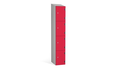 4 Door - Overlay Solid Grade Laminate door locker -  SLOPING TOP - Silver Grey Body / Red Dynasty Doors - H1930 x W305 x D390 mm - CAM Lock