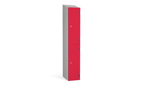 2 Door - Overlay Solid Grade Laminate door locker -  SLOPING TOP - Silver Grey Body / Red Dynasty Doors - H1930 x W305 x D470 mm - CAM Lock