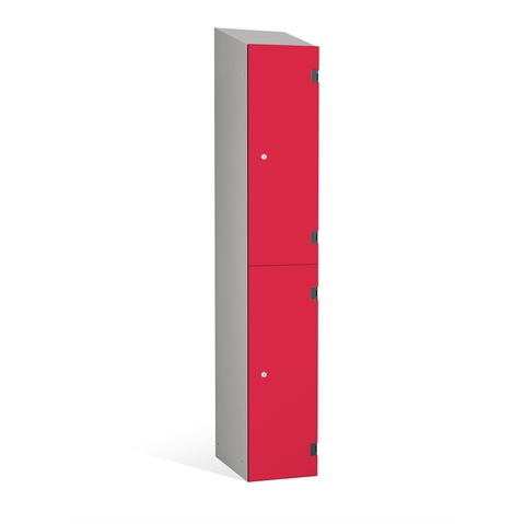 2 Door - Overlay Solid Grade Laminate door locker -  SLOPING TOP - Silver Grey Body / Red Dynasty Doors - H1930 x W305 x D470 mm - CAM Lock