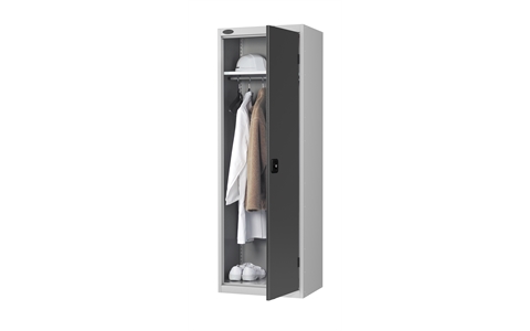 Slim Wardrobe cupboard - C/W 1 No. shelf plus full width hanging rail - Silver Grey Body/Black Doors -H1780mm x W610mm x D460mm