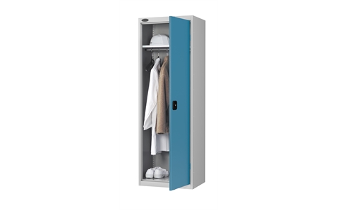 Slim Wardrobe cupboard - C/W 1 No. shelf plus full width hanging rail - Silver Grey Body/Blue Doors - H1780mm x W610mm x D460mm